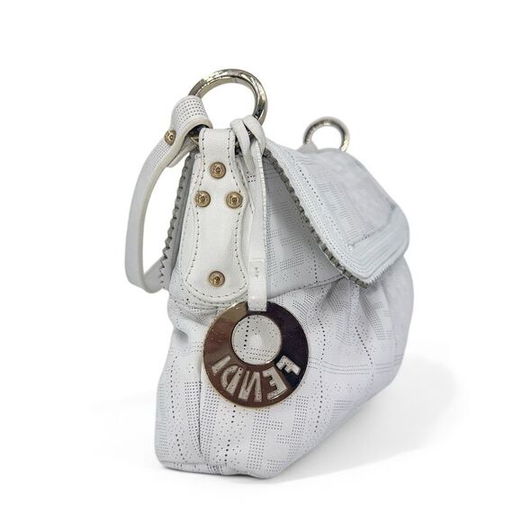 FENDI Chef Hobo White Perforated FF Zucca Logo Calfskin Small Shoulder B… - Picture 6 of 12